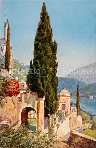 AK / Ansichtskarte Morcote_Lago_di_Lugano_TI Kirche Maria del Sasso Kuenstlerkarte 