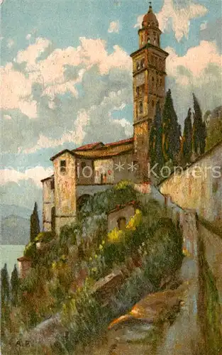 AK / Ansichtskarte Morcote_Lago_di_Lugano_TI Kirche Maria del Sasso Kuenstlerkarte 