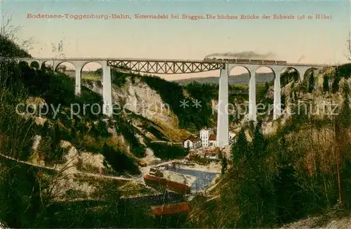 AK / Ansichtskarte Bruggen__SG Bodensee Toggenburg Bahn Sitterviadukt Hoechste Bruecke der Schweiz Eisenbahn 