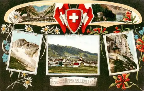 AK / Ansichtskarte Appenzell_IR Panorama Meglisalp Seealpseeli Saentis Wildkirchli Appenzell IR