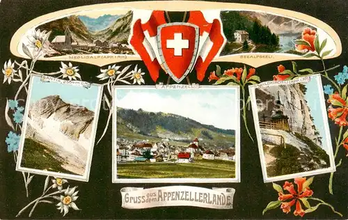 AK / Ansichtskarte Appenzell_IR Panorama Meglisalp Seealpseeli Saentis Wildkirchli Appenzell IR