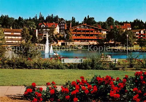 AK / Ansichtskarte 73795812 Hahnenklee_Auerhahn Kurpark Blick auf Kurparksee und Hotel Seerose Hahnenklee_Auerhahn