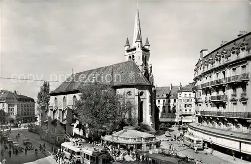 AK / Ansichtskarte Lausanne_VD Place et Eglise Saint Francois Tram Lausanne VD