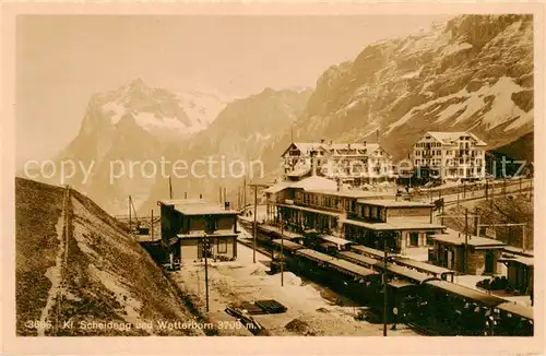 AK / Ansichtskarte Kleine_Scheidegg_Interlaken_BE Berghotels Bahnhof Passhoehe Wetterhorn Berner Alpen 