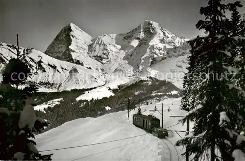 AK / Ansichtskarte  Muerrenbahn_Bergbahn_BE mit Eiger und Moench Berner Alpen 