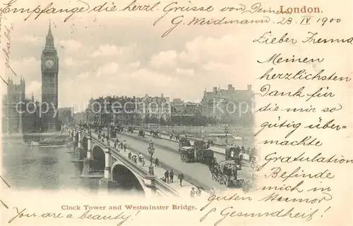 AK / Ansichtskarte  London__UK Clock Tower and Westminster Bridge 