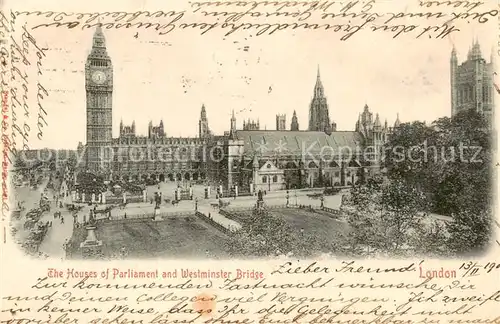 AK / Ansichtskarte 73795920 London__UK The Houses of Parliament and Westminster Bridge 