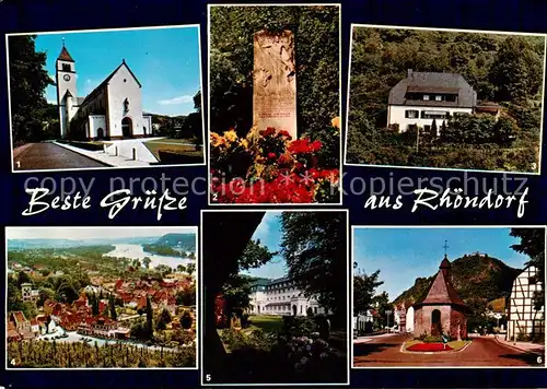 AK / Ansichtskarte 73796026 Rhoendorf Kath Kirche Grabstaette Dr Adenauer Ziepchen und Rhein Muettererholungsheim Gnadenkapelle mit Drachenfels Rhoendorf
