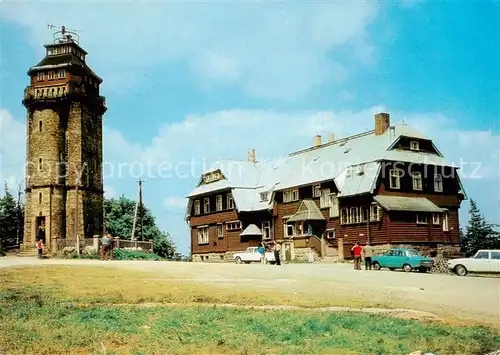 AK / Ansichtskarte  Auersberg_Wildenthal_Erzgebirgskreis Aussichtsturm und Berghotel Auersberg 