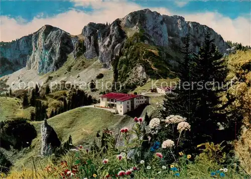 AK / Ansichtskarte 73796151 Kampenwand_Chiemgau Berggasthof Kampenwand mit Scheibenwand und Seilbahn Kampenwand Chiemgau