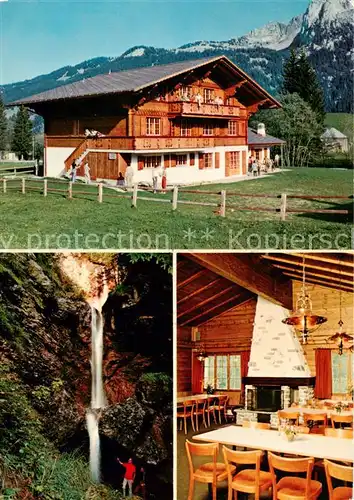 AK / Ansichtskarte Gstaad_BE Grellinger Ferienhaus Heitimatte Wasserfall Gaststube 