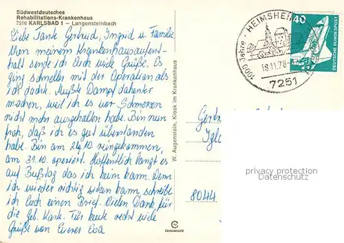 AK / Ansichtskarte  Langensteinbach_Karlsbad Rehabilitations Krankenhaus Langensteinbach_Karlsbad