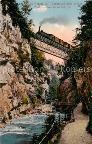 AK / Ansichtskarte Biel_Bienne Taubenlochschlucht Eisenbahnbruecke Gorges du Taubenloch Pont de chemin de fer Biel Bienne