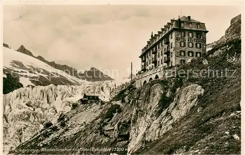 AK / Ansichtskarte Furkastrasse_UR Rhonegletscher mit Hotel Belvedere Berghotel Alpen 