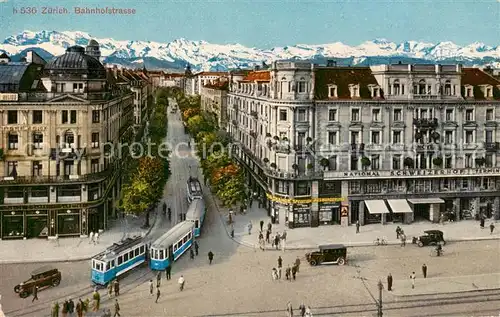 AK / Ansichtskarte Zuerich_ZH Bahnhofstrasse Strassenbahn Alpenkette Zuerich_ZH