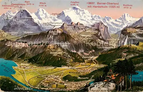 AK / Ansichtskarte Interlaken_BE Panorama Blick gegen Berner Alpen Harder Kulm Interlaken_BE