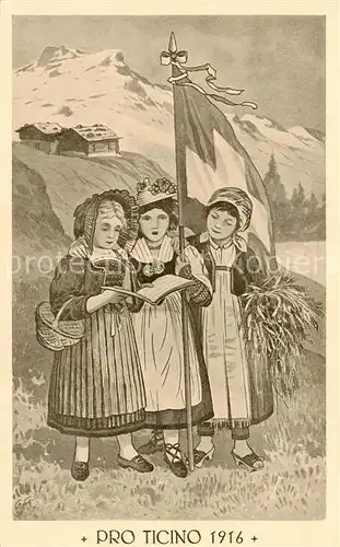 AK / Ansichtskarte Ticino_Tessin_Region Pro Ticino 1916 Kinder in Trachten Kuenstlerkarte 