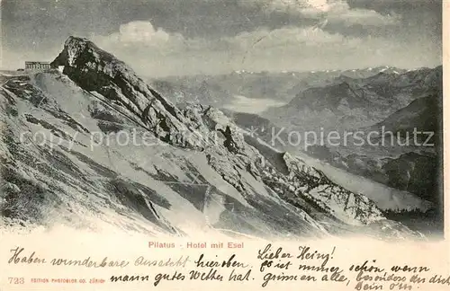 AK / Ansichtskarte Pilatus_NW Berghotel mit Esel Fernsicht Alpenpanorama 