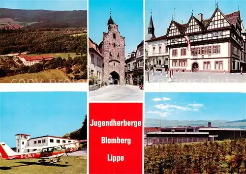 AK / Ansichtskarte  Blomberg_Lippe Jugendherberge Panorama Stadttor Flugplatz Blomberg Lippe