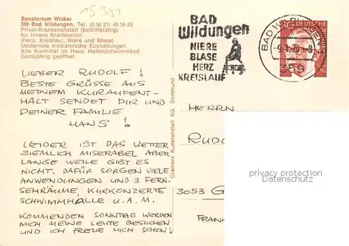AK / Ansichtskarte 73796444 Bad_Wildungen Sanatorium Wicker Bad_Wildungen