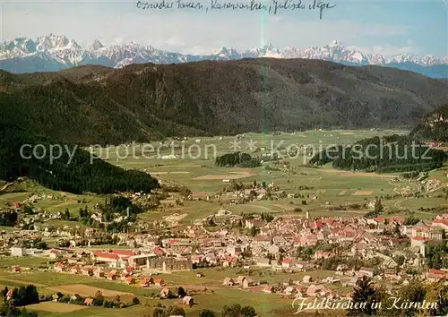 AK / Ansichtskarte 73796591 Feldkirchen_Kaernten Fliegeraufnahme mit Ossiacher Tauern Karawanken und Julischen Alpen Feldkirchen Kaernten