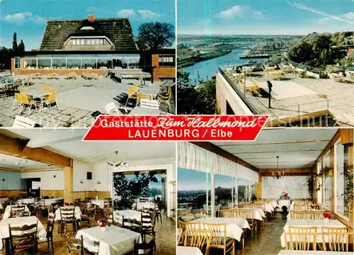 AK / Ansichtskarte 73796618 Lauenburg_Elbe Gaststaette zum Halbmond Terrasse Gastraeume Lauenburg Elbe