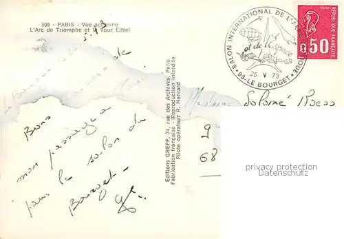 AK / Ansichtskarte Paris_75 Vue aerienne Arc de Triomphe et la Tour Eiffel 