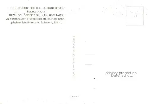 AK / Ansichtskarte 73796685 Schoensee Feriendorf Hotel St Hubertus Schoensee
