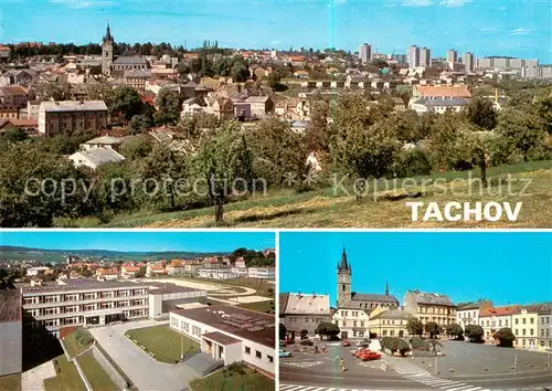 AK / Ansichtskarte 73796725 Tachov Panorama Budova ZDS Namesti Republiky Tachov