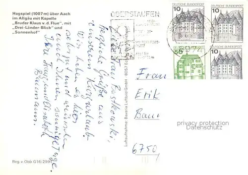 AK / Ansichtskarte 73796801 Hagspiel Fliegeraufnahme mit Kapelle Bruder Klaus von der Flue Drei Laender Blick und Sonnenhof Hagspiel