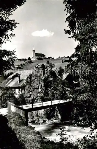 AK / Ansichtskarte Charmey_FR Jaunbach Bruecke Blick zur Kirche 