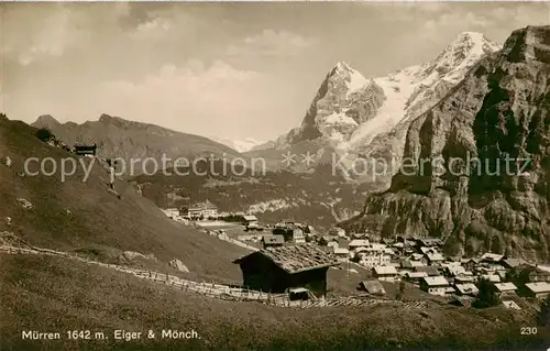 AK / Ansichtskarte Muerren_BE Panorama Blick gegen Eiger und Moench Berner Alpen Bromsilber Muerren_BE