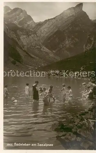AK / Ansichtskarte Seealpsee_Saentis_IR Bergsee Appenzeller Alpen Badeleben 