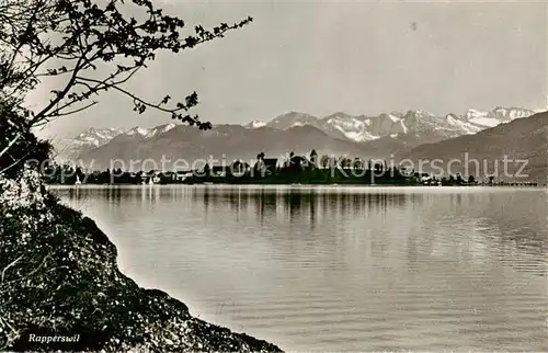 AK / Ansichtskarte Rapperswil_ Jona_Rapperswyl_Zuerichsee_SG Uferpartie am Zuerichsee Blick gegen die Alpen 