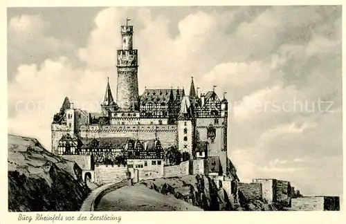 AK / Ansichtskarte 73796981 Sankt_Goar Burg Rheinfels vor der Zerstoerung 13. Jhdt. Graf von Katzenellenbogen Kuenstlerkarte 