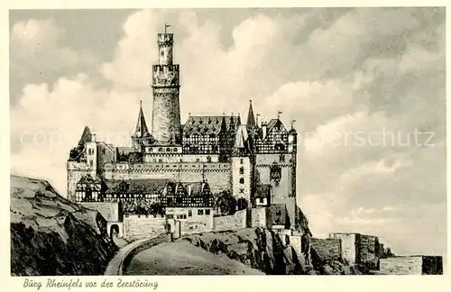 AK / Ansichtskarte  Sankt_Goar Burg Rheinfels vor der Zerstoerung 13. Jhdt. Graf von Katzenellenbogen Kuenstlerkarte 