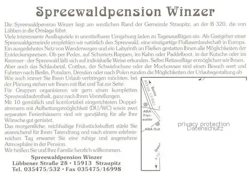 AK / Ansichtskarte 73797100 Straupitz Spreewaldpension Winzer Straupitz