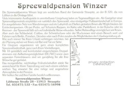 AK / Ansichtskarte  Straupitz Spreewaldpension Winzer Straupitz