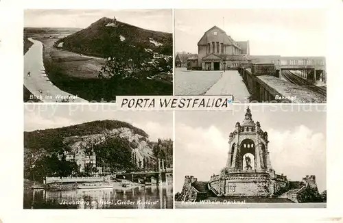 AK / Ansichtskarte  Porta_Westfalica Blick ins Wesertal Bahnhof Jacobsberg Hotel Grosser Kurfuerst Kaiser Wilhelm Denkmal Porta_Westfalica