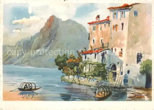 AK / Ansichtskarte Gandria_Lago_di_Lugano mit dem Monte San Salvatore Kuenstlerkarte Gandria_Lago_di_Lugano