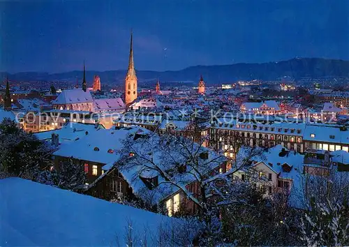 AK / Ansichtskarte Zuerich_ZH Stadtpanorama Winterabend Zuerich_ZH