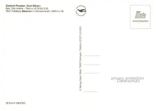 AK / Ansichtskarte  Baerental_Feldberg Gasthof Zum Baeren Baerental Feldberg