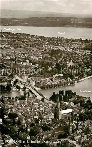 AK / Ansichtskarte  Konstanz_Bodensee Fliegeraufnahme mit Basilika Rheinbruecke ueberlinger See Staad Konstanz_Bodensee