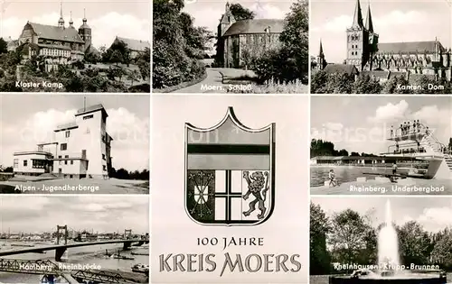 AK / Ansichtskarte 73797376 Moers_Moers Kloster Kamp Schloss Alpen Jugendherberge Homberg Rheinbruecke Xanten Dom Underbergbad Rheinhausen Krupp Brunnen  