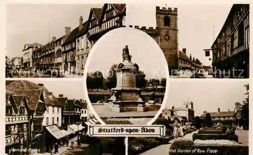 AK / Ansichtskarte  Stratford-Upon-Avon Shakespeare Hotel and Memorial Great Garten of New Place Horvard House Guild Chapel  Stratford-Upon-Avon