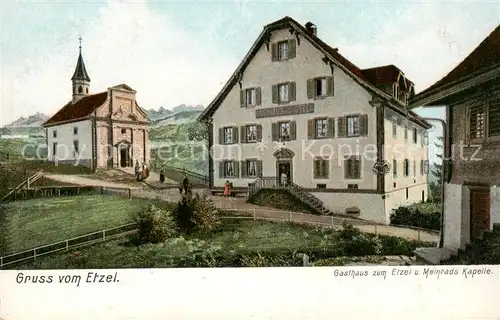 AK / Ansichtskarte Einsiedeln__SZ Gasthaus zum Etzel und Meinrads Kapelle Kuenstlerkarte 