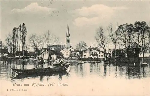 AK / Ansichtskarte Pfaeffikon_am_See_ZH Fischerboot Hafen Kirche Ansicht vom See aus 