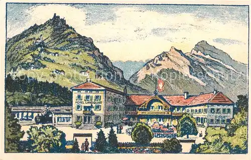 AK / Ansichtskarte Landquart Hotel und Bahnhofbuffet Landquart Kuenstlerkarte Landquart