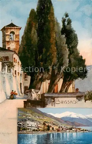 AK / Ansichtskarte Brissago_Lago_Maggiore_TI Haeuserpartie am See Kirche Kuenstlerkarte 