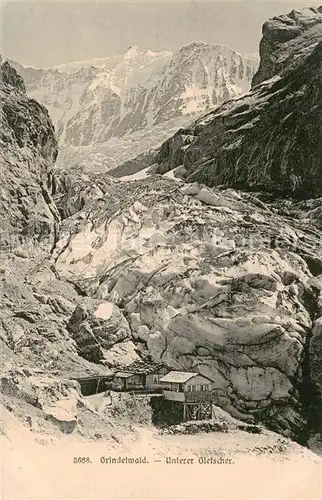 AK / Ansichtskarte Grindelwald Unterer Gletscher Berghuette Berner Alpen Grindelwald